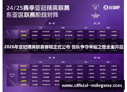 2026年亚冠精英联赛赛程正式公布 各队争夺荣耀之路全面开启 2026年亚冠精英联赛赛程正式公布 各队争夺荣耀之路全面开启